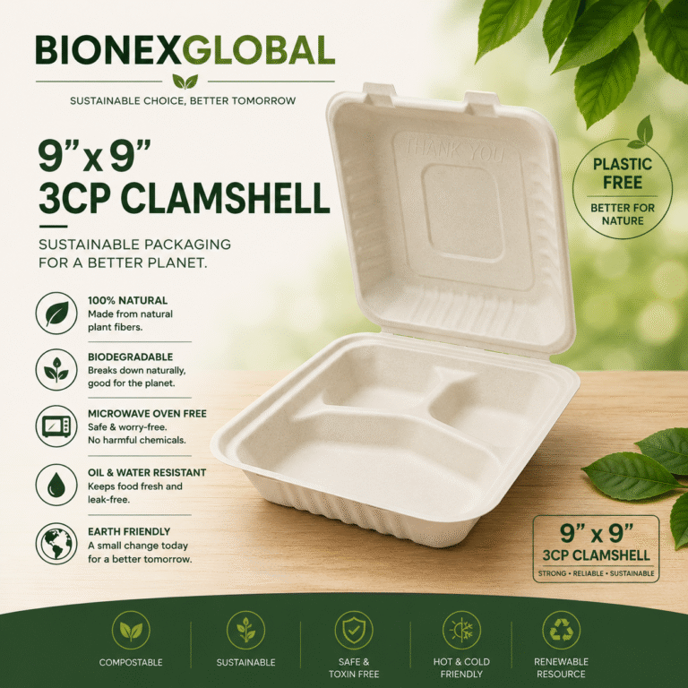 9″×9″ 3 Compartment Clamshell